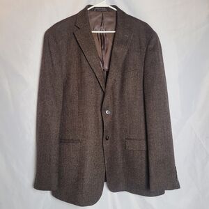 Lauren Ralph Lauren 100% Wool Brown Chevron 2 Button Blazer Suitcoat Size 46R